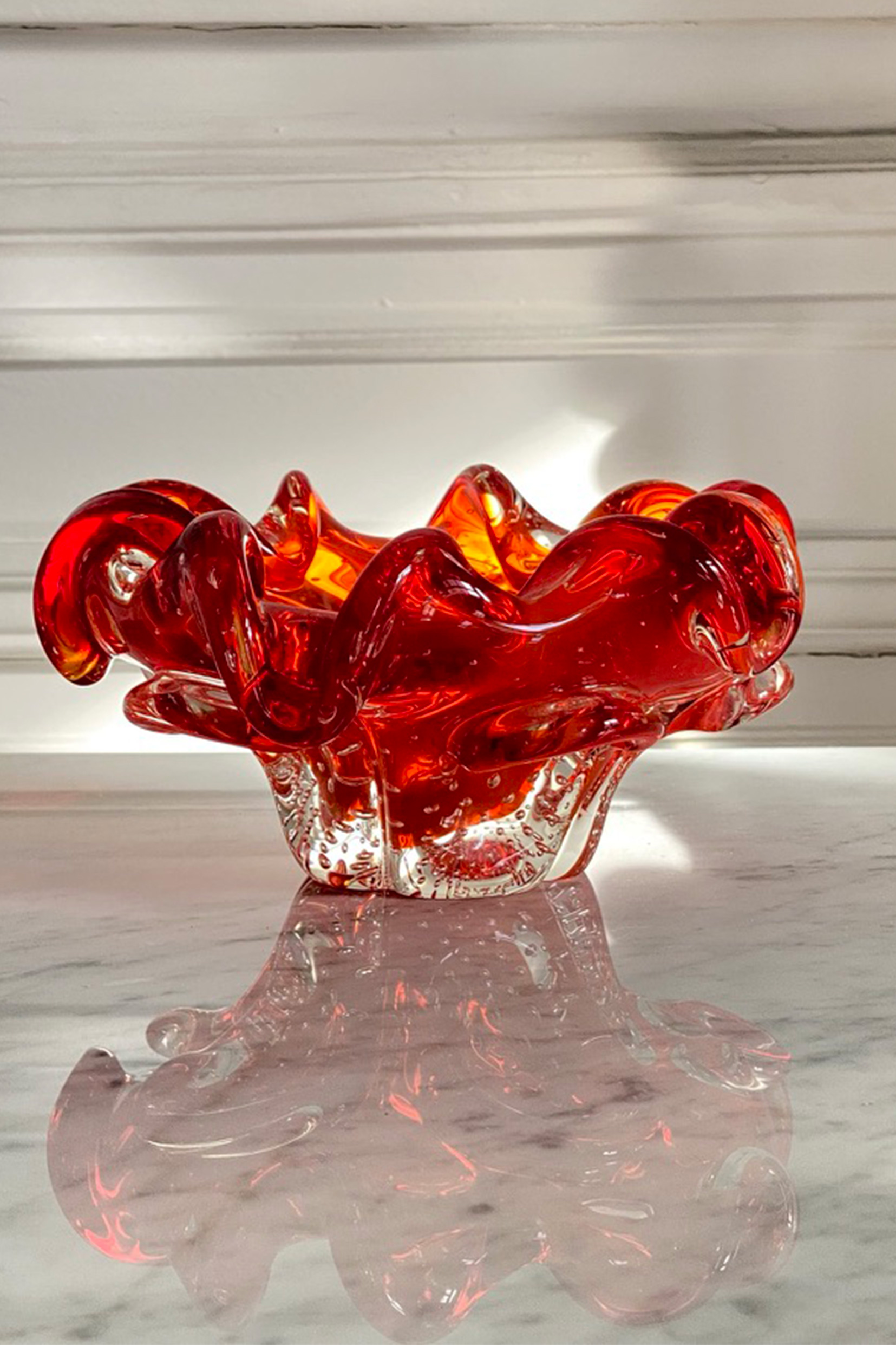 Red and Translucent Murano Glass Bowl, Italy, 1950s